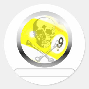 9 Ball Skull and Crossbones Classic Round Sticker