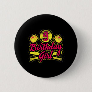 9 Birthday Girl For Cool Softll Girls 9th Birthday Button