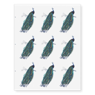 9 blue vintage peacocks temporary tattoos