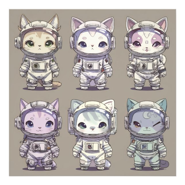 9 Chibi Astronaut Kittens Space Crew Photo Print (Front)