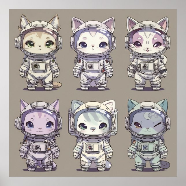 9 Chibi Astronaut Kittens Space Crew Poster (Front)