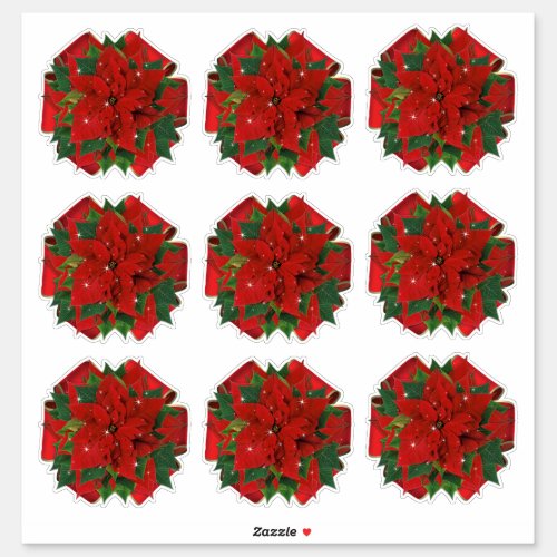 9 Crush Proof Poinsettia Gift Wrap Bows 4 Mailing  Sticker