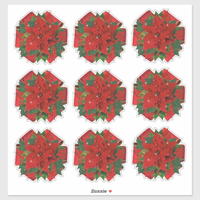 9 Crush Proof Poinsettia Gift Wrap Bows 4 Mailing  Sticker (Sheet)