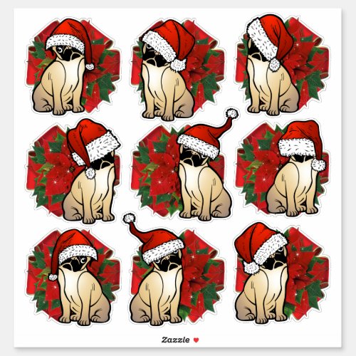 9 Crush Proof Santa Pug Gift Wrap Bows 4 Mailing Sticker