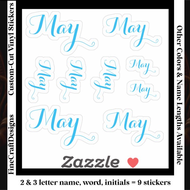 9 Custom Name Word, 2-3 letters Elegant Script Blu Sticker (Creator Uploaded)