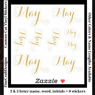 9 Custom Name Word, 2-3 letters Elegant Script Gld Sticker