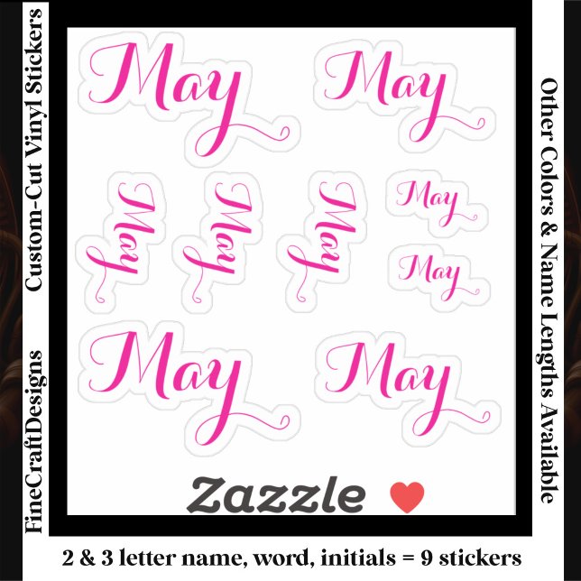 9 Custom Name Word, 2-3 letters Elegant Script Pnk Sticker (Creator Uploaded)