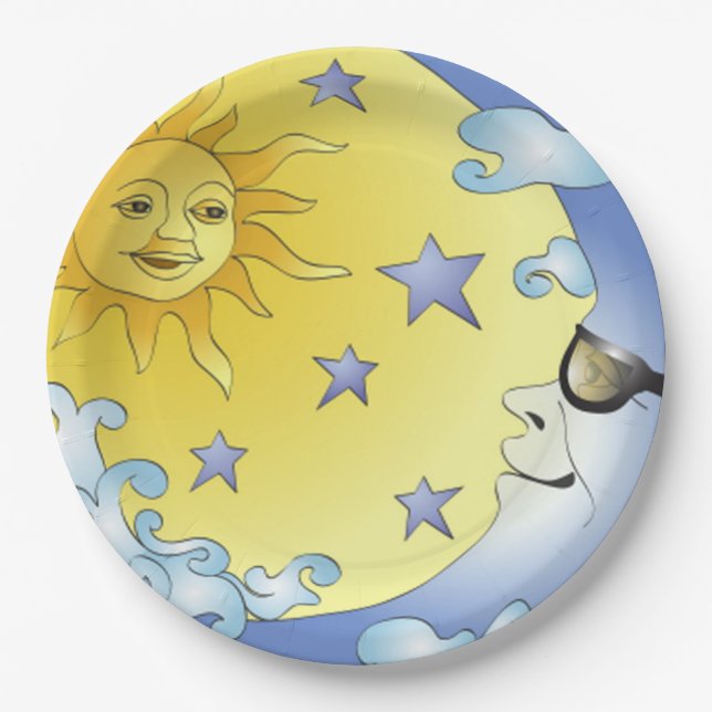 9" Custom Paper Plates/Sun, Moon and Stars Paper Plates (Front)