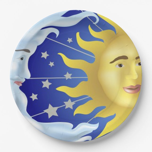 9" Custom Paper Plates/Sun, Moon and Stars Plates (Front)