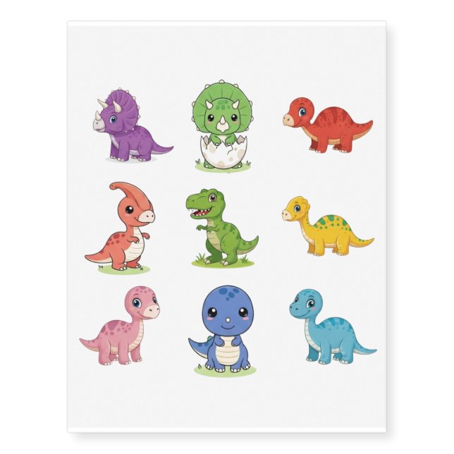 9 Cute Dino Egg Birthday Kids Temporary Tattoos (Front)