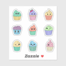 9 Cute Pastel Kawaii Cupcake Stickers Sheet