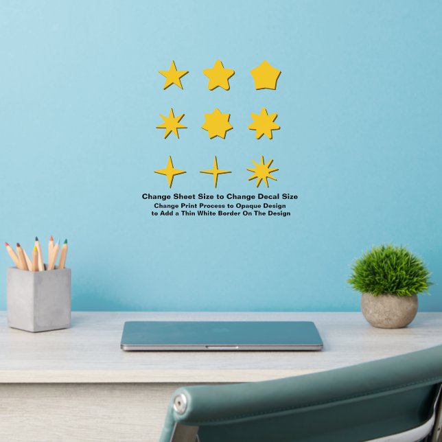 9 Different 3D Gold Stars Wall Decal (Home Office 2)