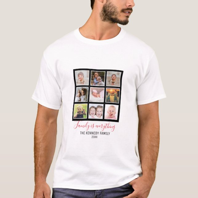 9 Family Photo Collage Family Name T-Shirt (Front)