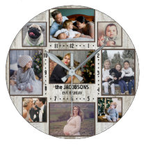 9 Family Photo Collage Farmhouse Wood Custom Name Large Clock 9 Family Photo Collage Farmhouse Wood Custom Name Large Clock