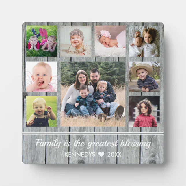 9 Family Photo Collage Quote Rustic Gray Wood Plaque | Zazzle