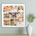 9 Family Photo Collage White Square Wall Clock<br><div class="desc">9-family-photo collage on white wall clock.  Personalize with your own photos.  Contact us for help with customization or to request matching or coordinating products.</div>
