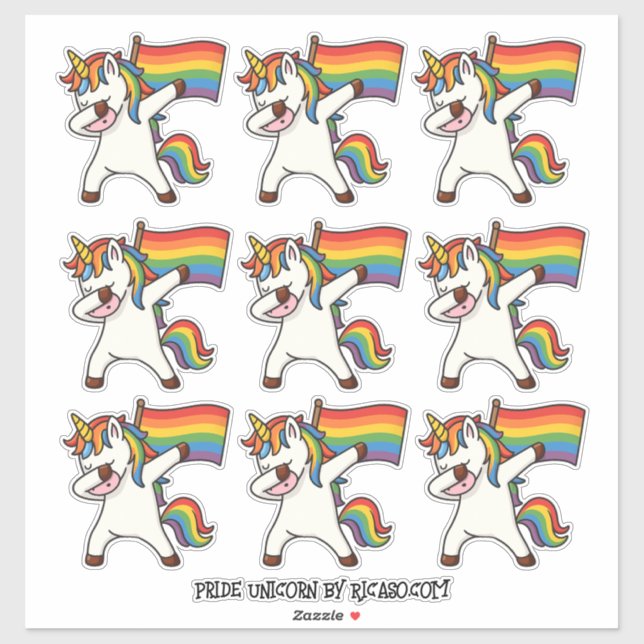 9 Gay Pride Dabbing Unicorns With Flag Sticker (Sheet)