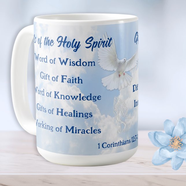 9 Gifts of the Holy Spirit Bible Verse, KJV List, Coffee Mug (Dove Holy Spirit, Mug. Comforting gifts for Christians. 9 gifts of the Holy Spirit List, for Pastors)