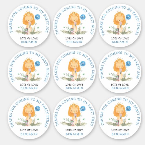 9 Individual Guest Names Blue Thank You Lion Sticker