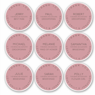 9 Individual Name Thank You Bridal Party Rose Pink Sticker
