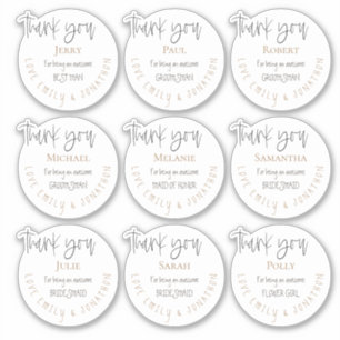 9 Individual Name Thanks Message Bridal Party Sticker