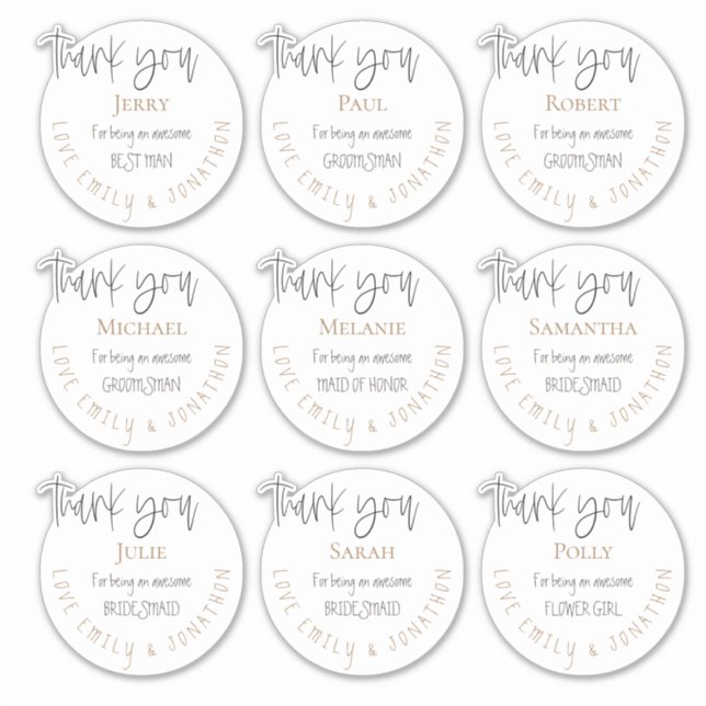 9 Individual Names Thank You Message Wedding White Sticker (Front)