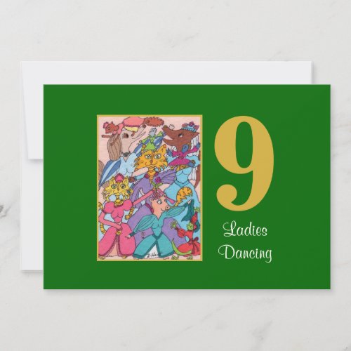 9 Ladies Dancing Cute Animals Custom Christmas Holiday Card