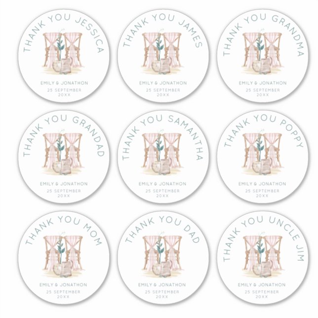 9 Large Individual Names Thank You Wedding Sticker (Front)