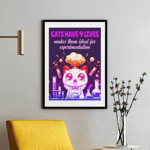 9 Lives of Whimsy Colorful Cat Experiment Poster