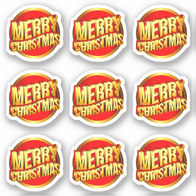 9 Merry Christmas 3D effect Red Gold Text Kiss Cut Sticker (Front)