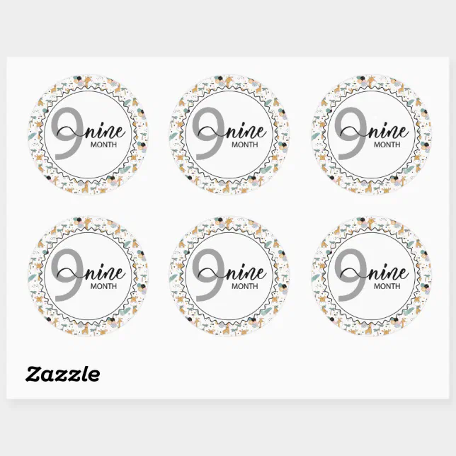 9 Month Milestone Baby Giraffes and Balloons Classic Round Sticker | Zazzle