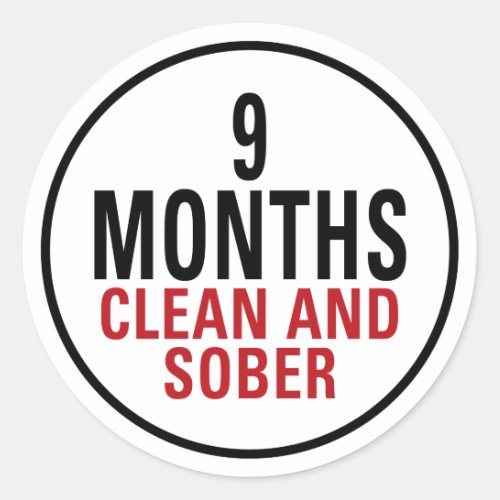 9 Months Clean and Sober Classic Round Sticker