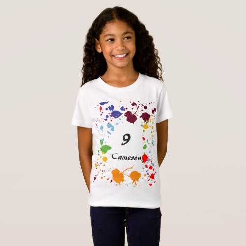 9 Name Art Painting Party Colorful Splashes T_Shirt