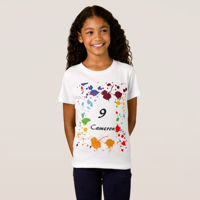 9 Name Art Painting Party Colorful Splashes T-Shirt (Front Full)