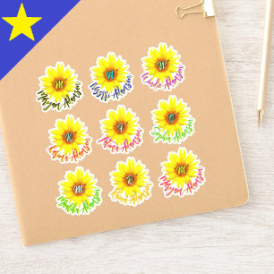 9 Names & Sunflowers   Waterproof Handwritten Name Sticker