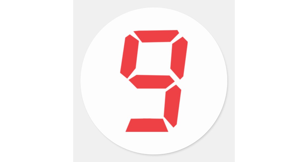 9 Nine Red Alarm Clock Digital Number Classic Round Sticker Zazzle