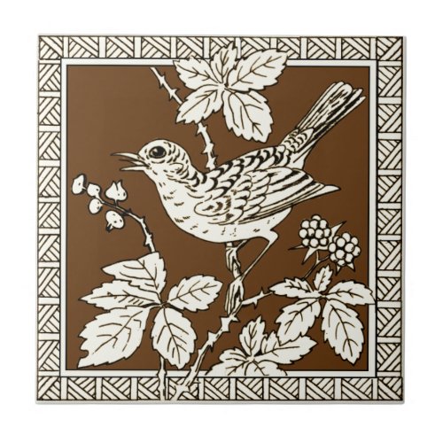 9 of 12 Repro 1880s Minton Mocha Bird Series Ceramic Tile