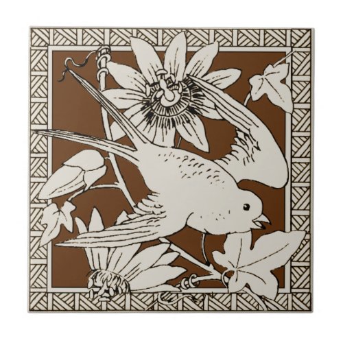 9 of 12 Repro 1880s Minton Mocha Bird Series Ceramic Tile