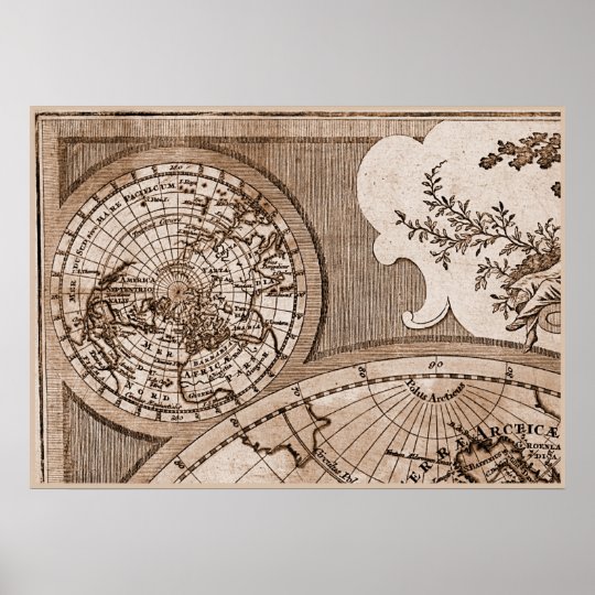 9 Panel Sepia Version de L'Isle World Map Frame 1 Poster | Zazzle.com