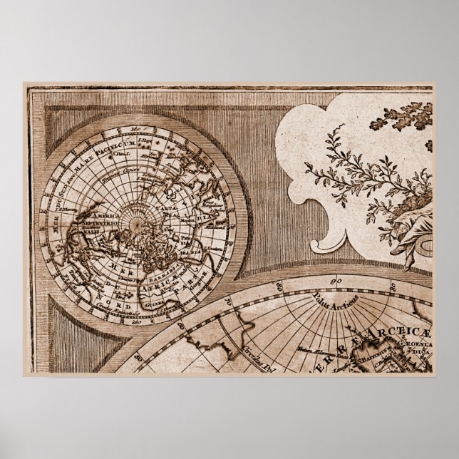 9 Panel Sepia Version de L'Isle World Map Frame 1 Poster (Front)