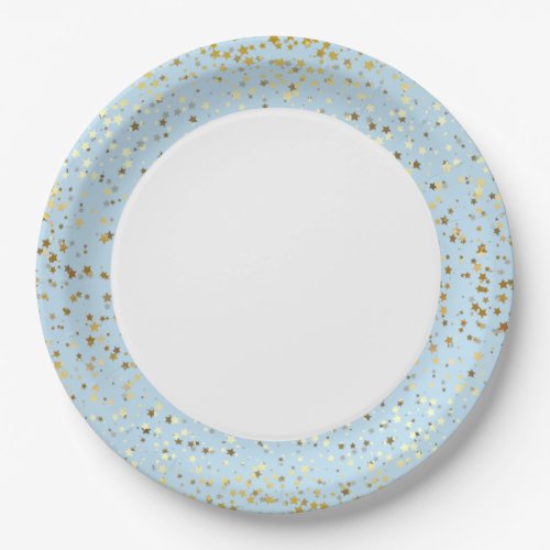 9 Paper Plates_Golden Stars Blue Paper Plates