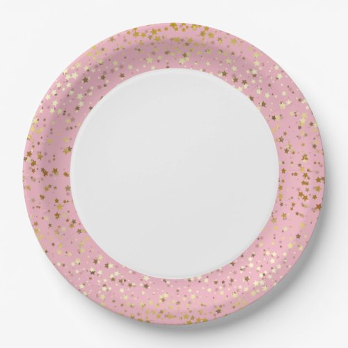 9 Paper Plates_Golden Stars Carnation Pink Paper Plates