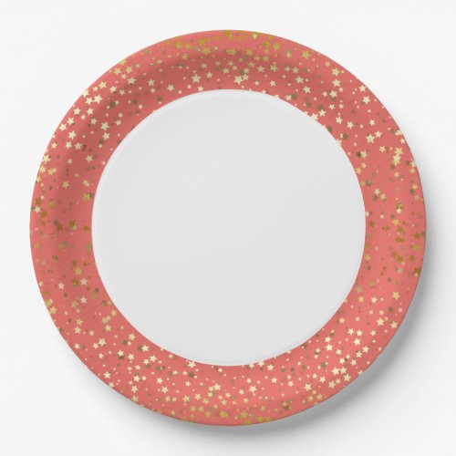 9 Paper Plates_Golden Stars Coral Paper Plates