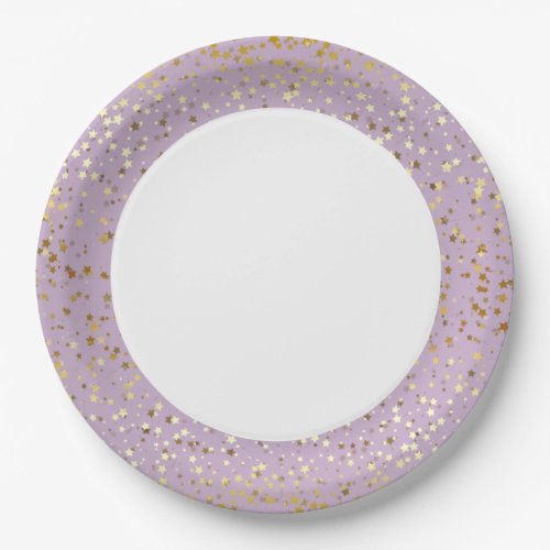 9 Paper Plates_Golden Stars Lilac Paper Plates