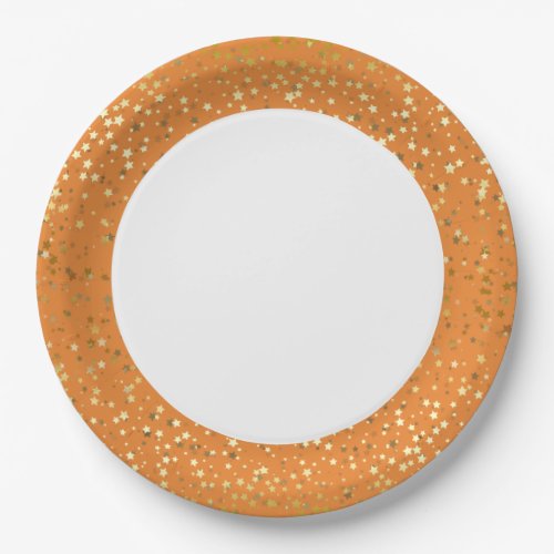 9 Paper Plates_Golden Stars Orange Paper Plates