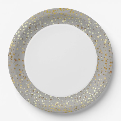 9 Paper Plates_Golden Stars Silver_Grey Paper Plates