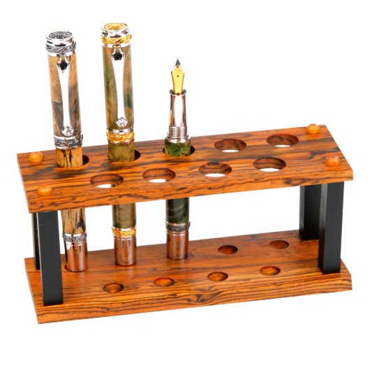 9 Pen Upright Bocote Exotic Hardwood Display Stand (Front)