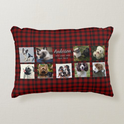 9 PET Photo Collage Bufffalo Plaid Instagram Gift Decorative Pillow