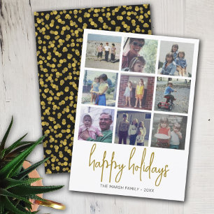9 Photo Black and Gold Dots - Christmas Happy Holiday Card