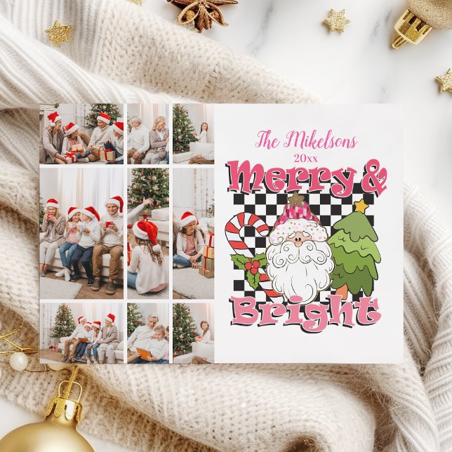 9 Photo Checkered Merry & Bright Christmas Holiday Card (Creator Uploaded)